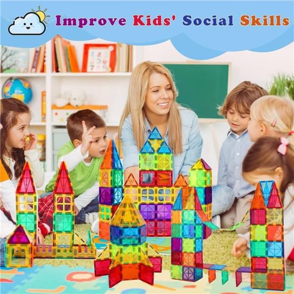 Magnetic Tiles Building Blocks, 108 PCS Magnetic Blocks Buliding Tiles Set - Picture 6 of 7